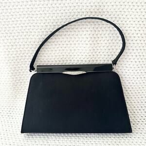 Crown Lewis Black Satin Evening Top Handle Clutch Mini Box Satchel Crystal Clasp